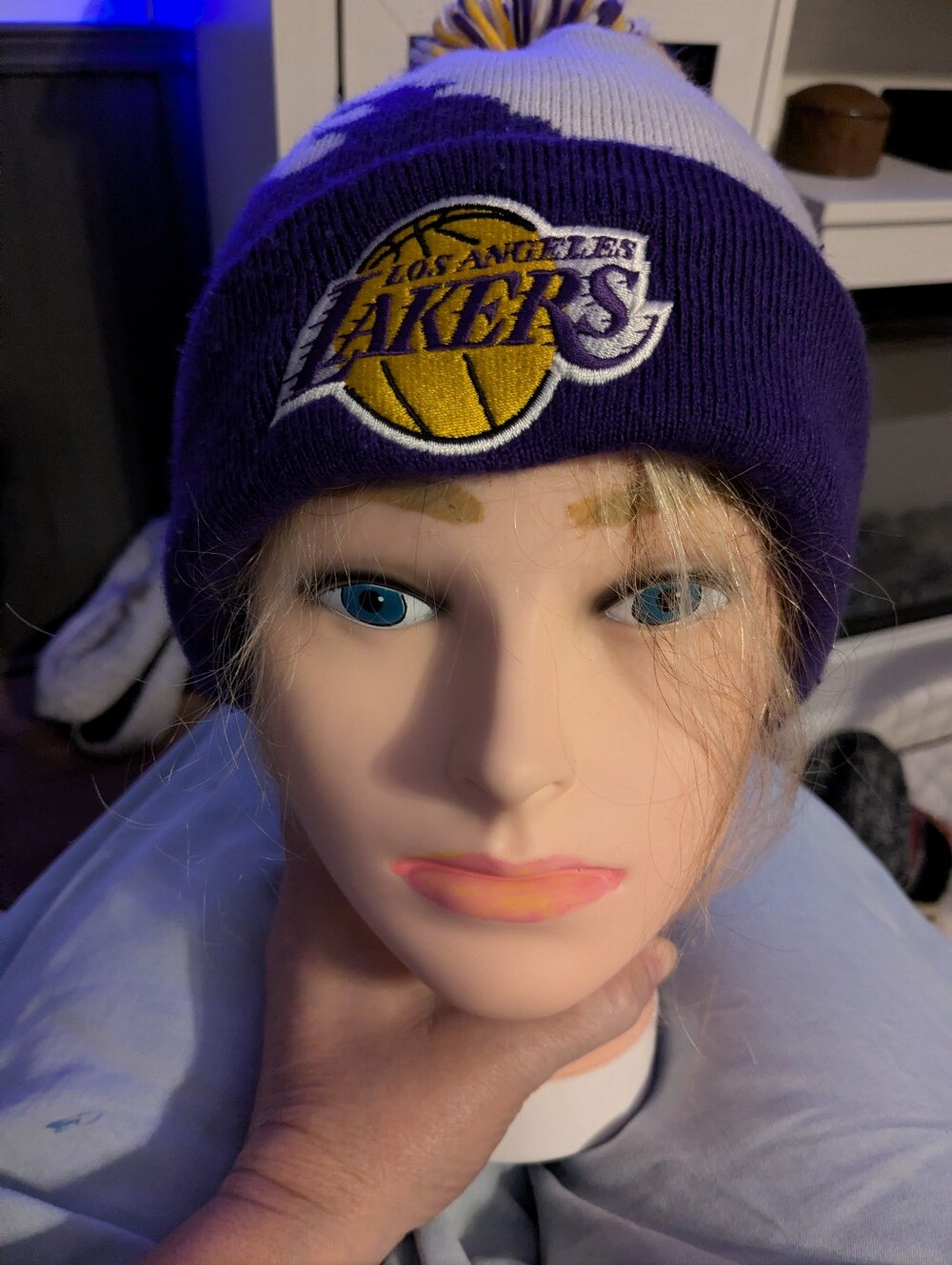 Mitchell & Ness Los Angeles Lakers Purple and Gold Pom Beanie
